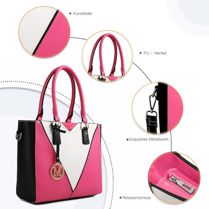 Damen Handtasche Schultertasche Shopper V-Design Ledertasche Schwarz