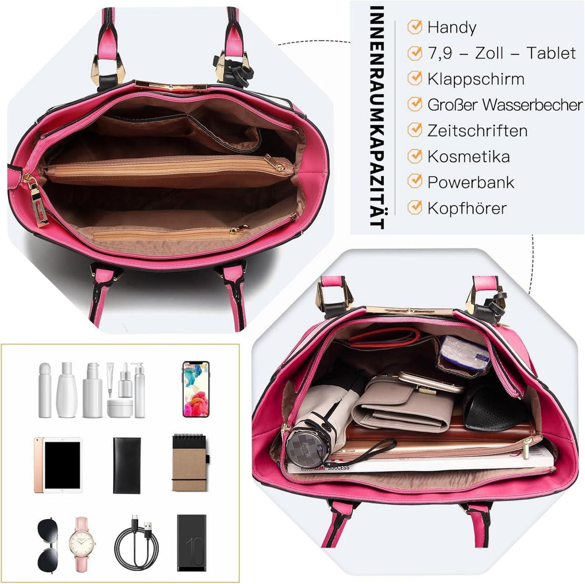 Damen Handtasche Schultertasche Shopper V-Design Synthetic Ledertasche