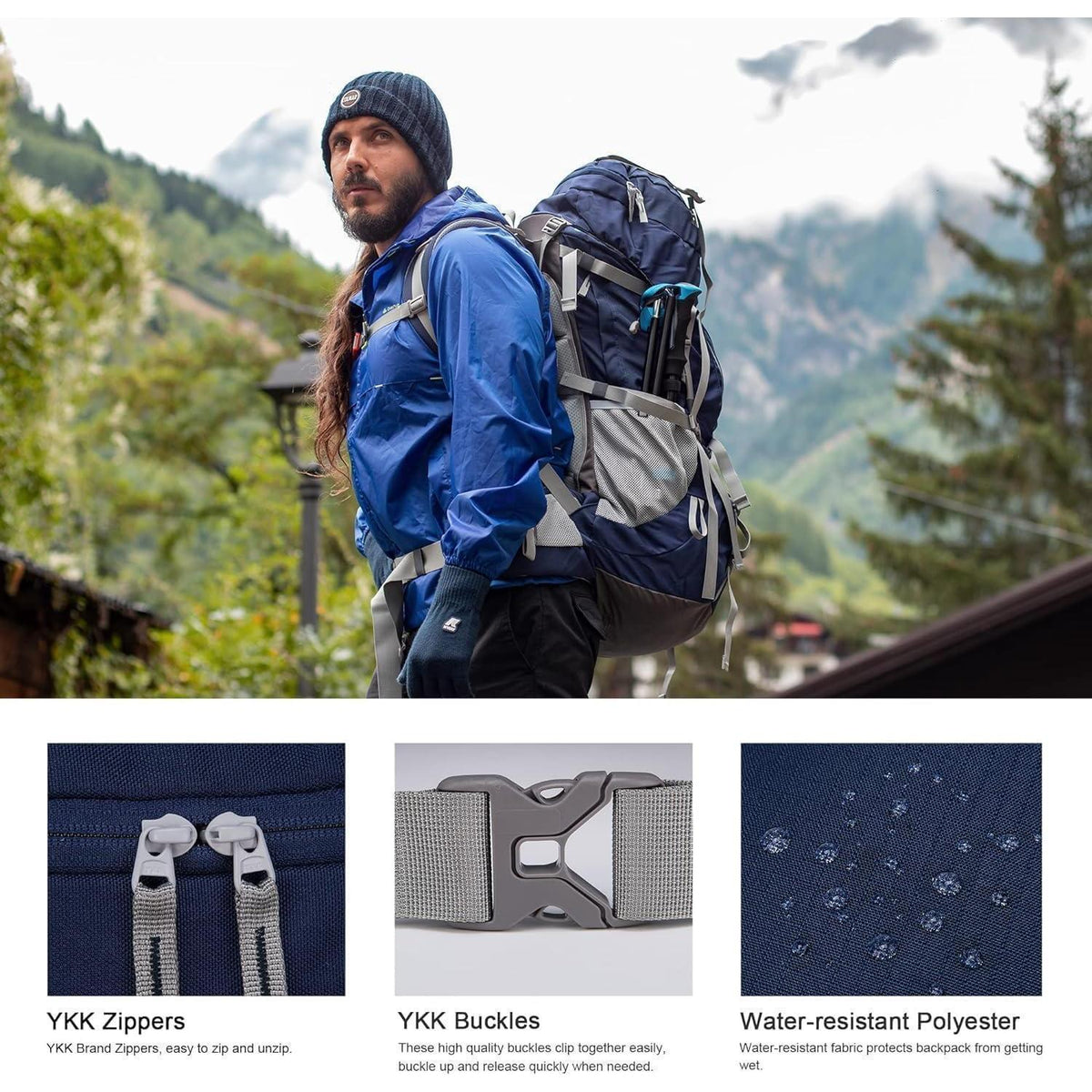 70L Trekkingrucksack mit Regenschutz für Damen und Herren