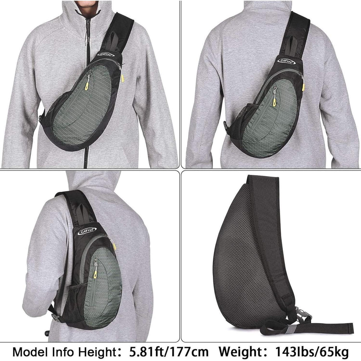 Leichte Brusttasche mit verstellbarem Gurt, Schwarz/Grau