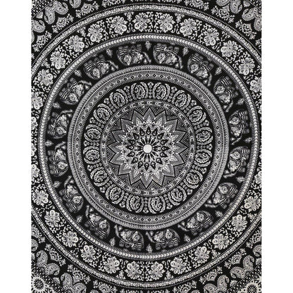 Wandteppich Mandala Schwarz Weiß Baumwolle 213x137 cm Boho