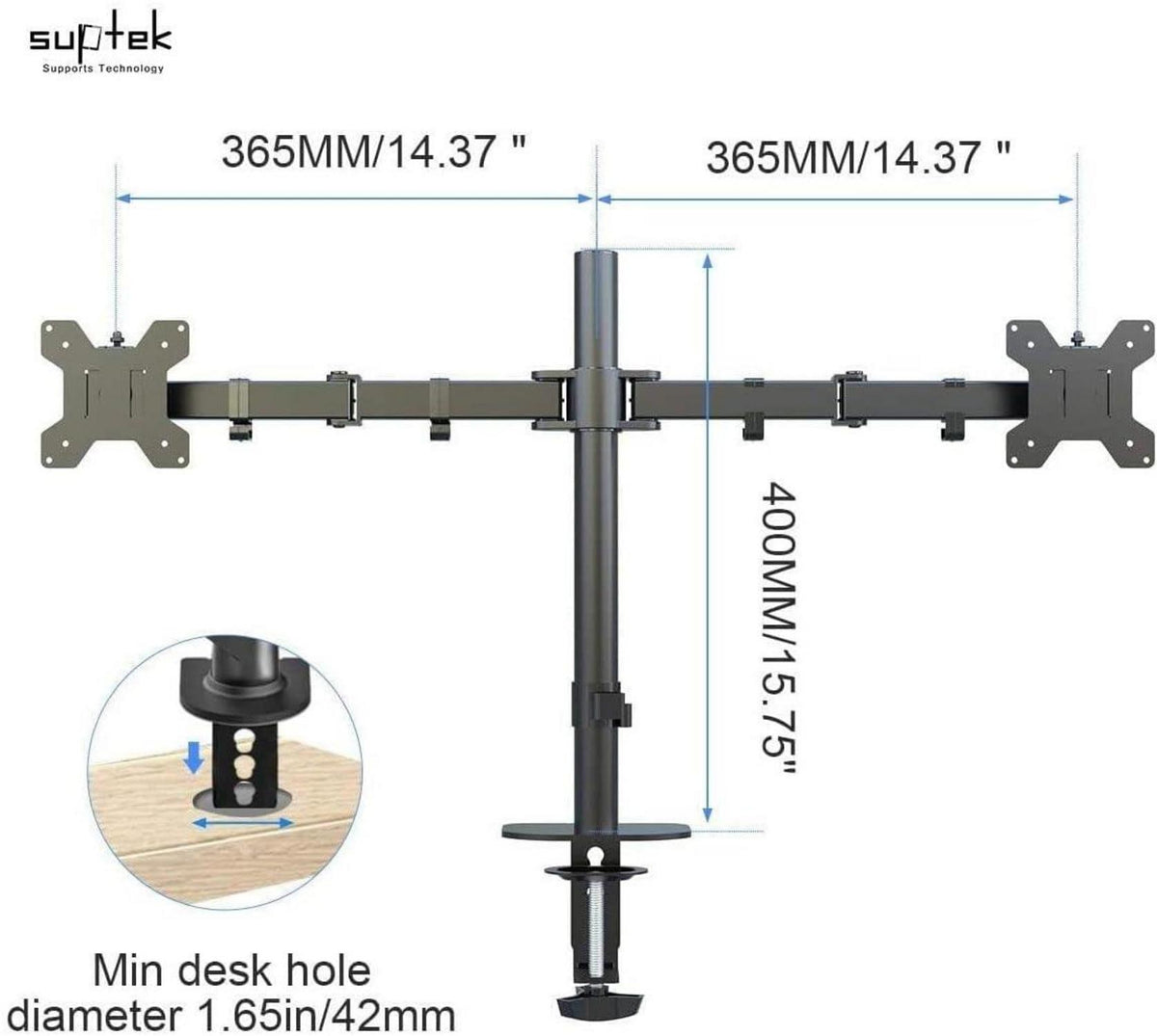 Suptek Monitor Halterung 2 Monitore 13-27 Zoll LED LCD Dual Arm 10 kg Schwarz