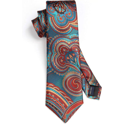 Krawatten-Set Paisley Blau & Burgund mit Einstecktuch