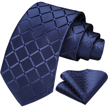 Herren Krawatte Set Navy Blau Extra Lang Karo