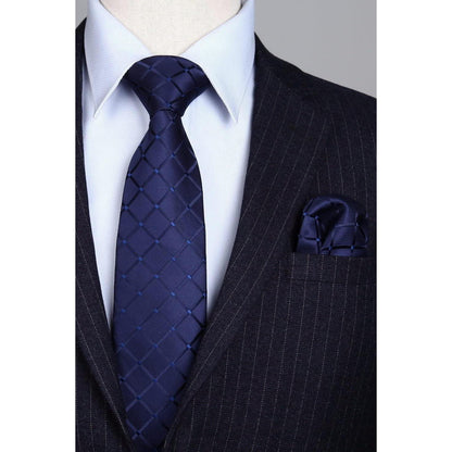 Herren Krawatte Set Navy Blau Extra Lang Karo