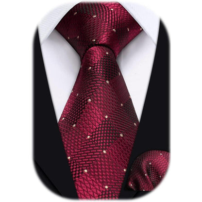 Extra lange Check Krawatte Taschentuch Set Rot-Weiss