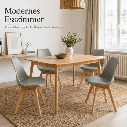 EGGREE Esszimmerstühle Set 4er - Skandinavisches Design, Grau