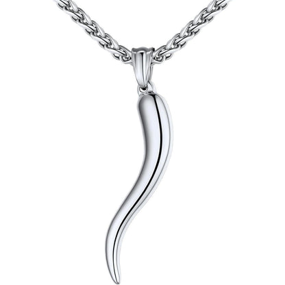 Italienisches Horn Halskette Edelstahl mit Anhänger, Glücksbringer, Silber