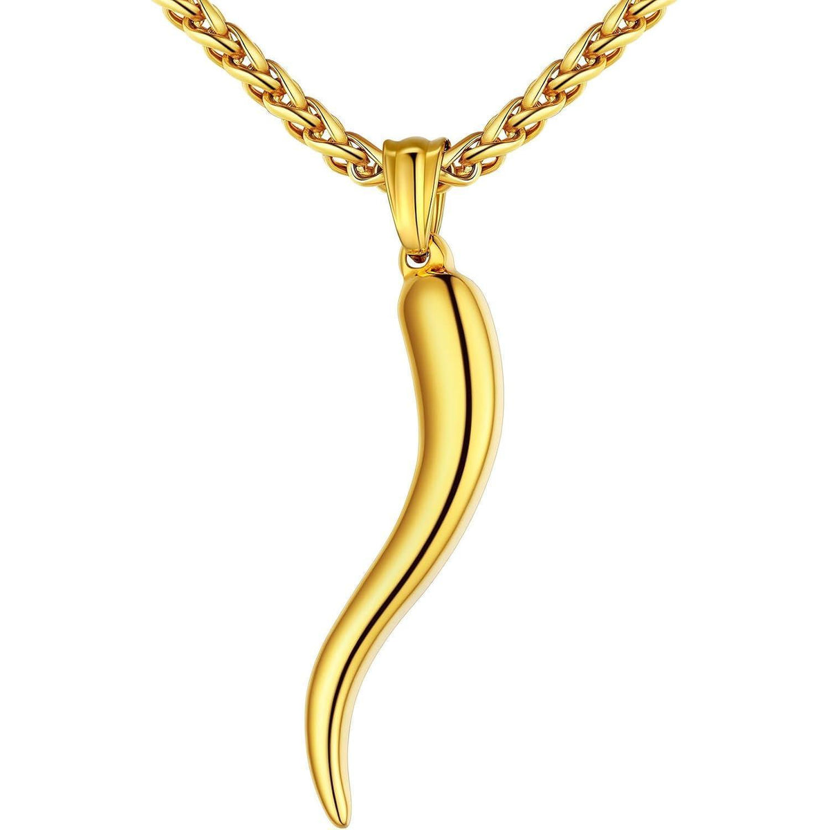 Italienisches Horn Halskette mit Anhänger, 316L Edelstahl, Gold vergoldet