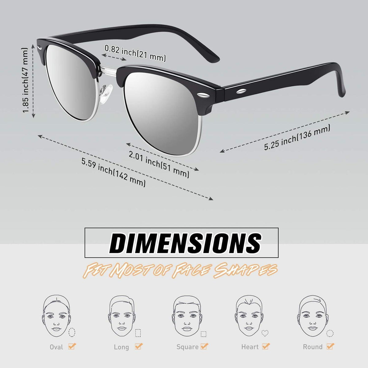 Sonnenbrille Vintage Retro Polarisiert UV400 Schutz Halbrahmen