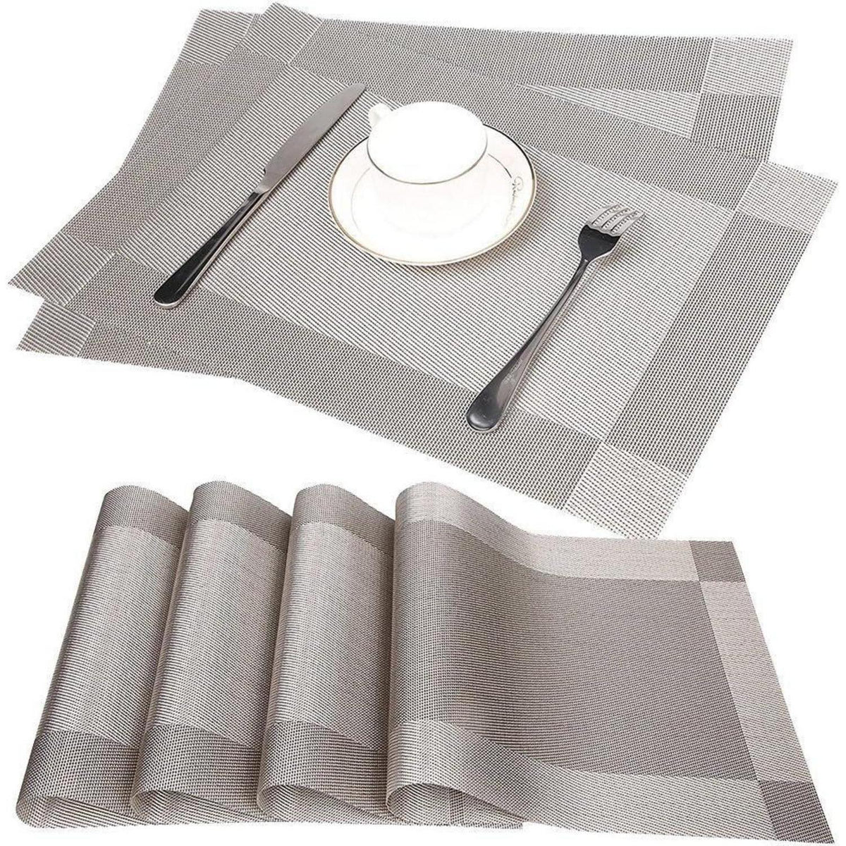 6er Set Platzsets Grau 30x45cm PVC Abwaschbar Hitzebeständig