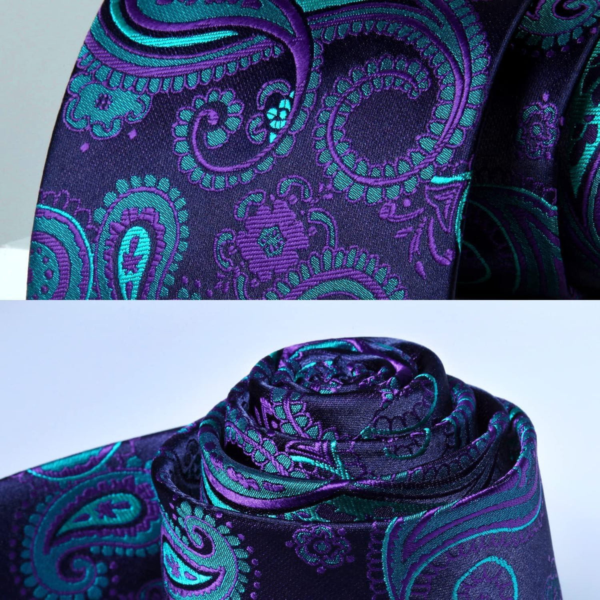 Krawatten-Set mit Einstecktuch Paisley Marineblau/Grün/Lila