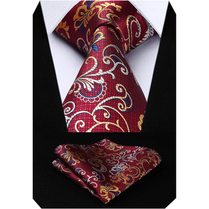 Krawatten-Set Seide Paisley Blumen Burgund