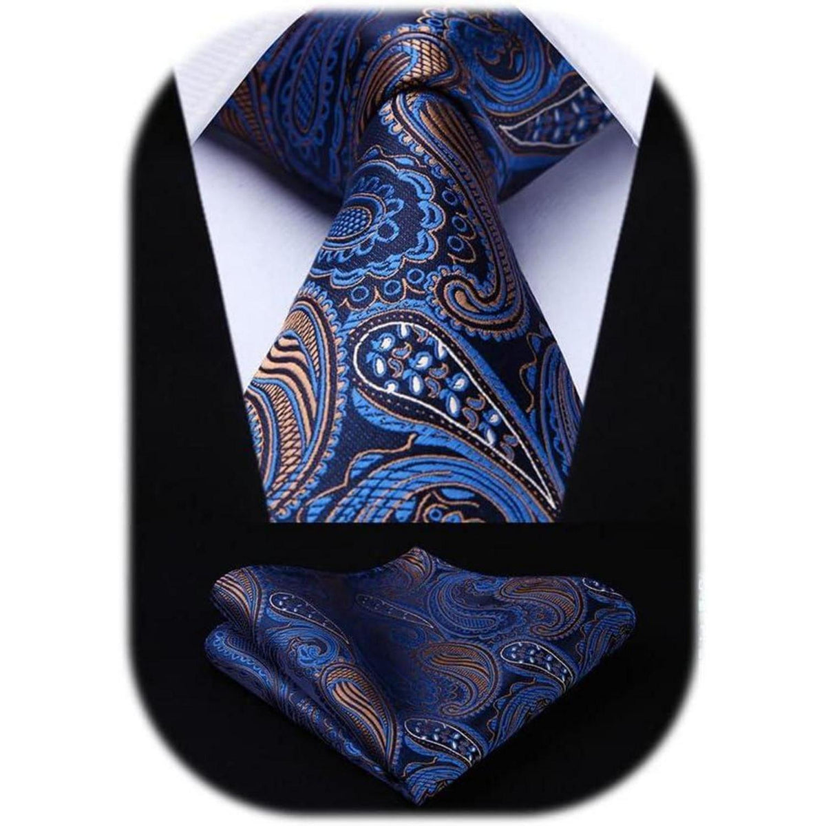 Krawatten-Set Herren Paisley Blau & Braun mit Einstecktuch