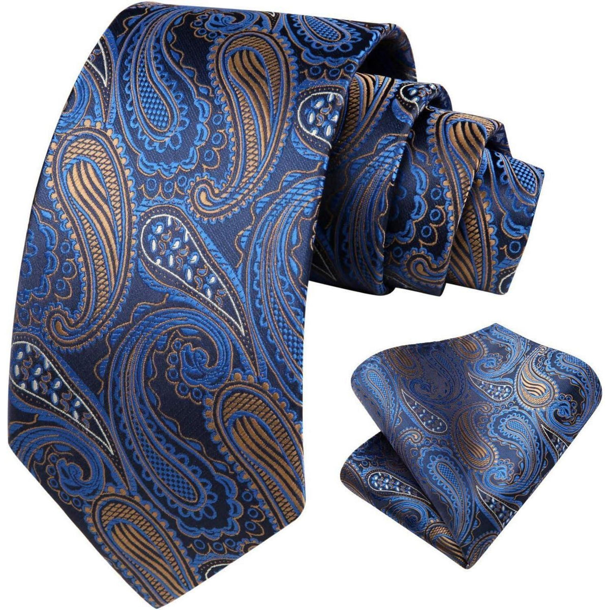 Krawatten-Set Herren Paisley Blau & Braun mit Einstecktuch