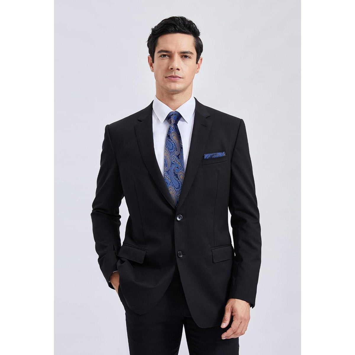 Krawatten-Set Herren Paisley Blau & Braun mit Einstecktuch