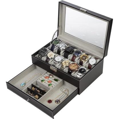 XL Uhrenbox 12 Uhren 2 Schichten in Lederoptik