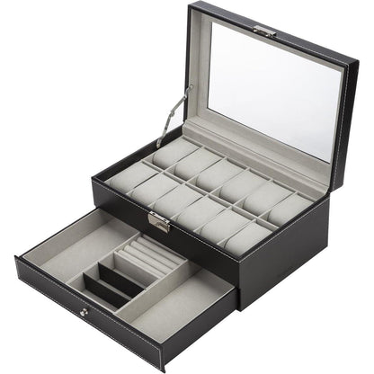 XL Uhrenbox 12 Uhren 2 Schichten in Lederoptik