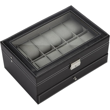 XL Uhrenbox 12 Uhren 2 Schichten in Lederoptik