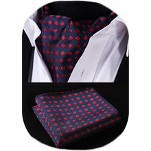 Herren Krawattenschal Paisley mit Einstecktuch Set Marineblau Rot