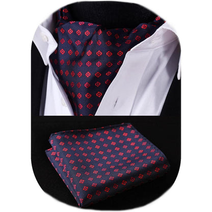 Herren Krawattenschal Paisley mit Einstecktuch Set Marineblau Rot