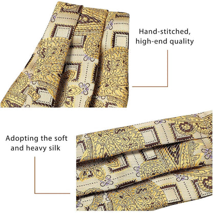 Herren Krawattenschal & Einstecktuch Set Gelbgold Paisley Jacquard