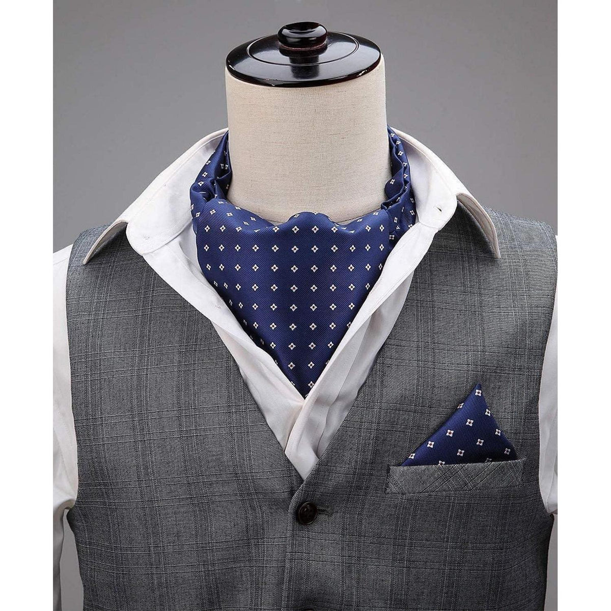 Herren Krawattenschal Paisley mit Einstecktuch Set Blau