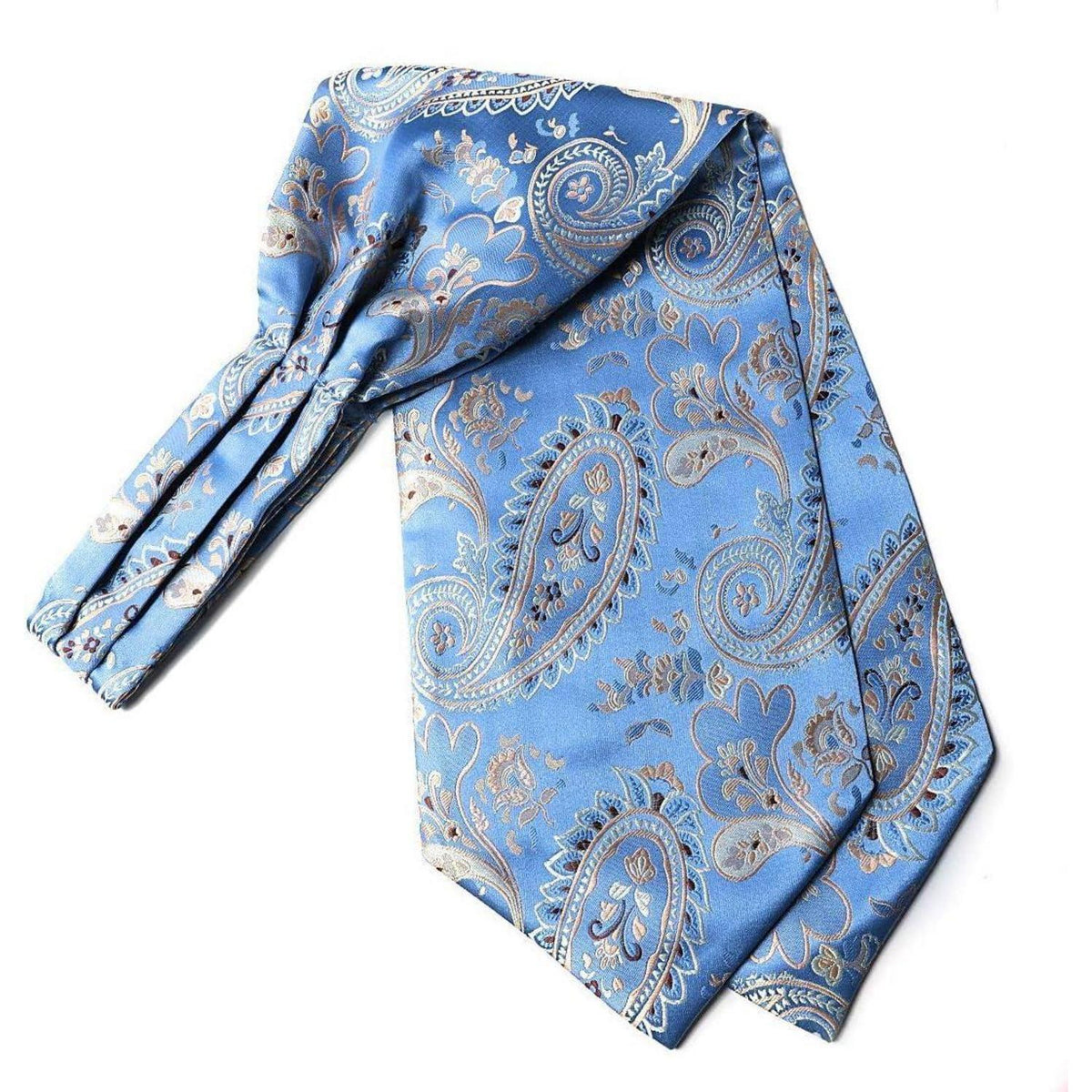 Herren Ascot Krawattenschal & Einstecktuch Set Blau/Gold