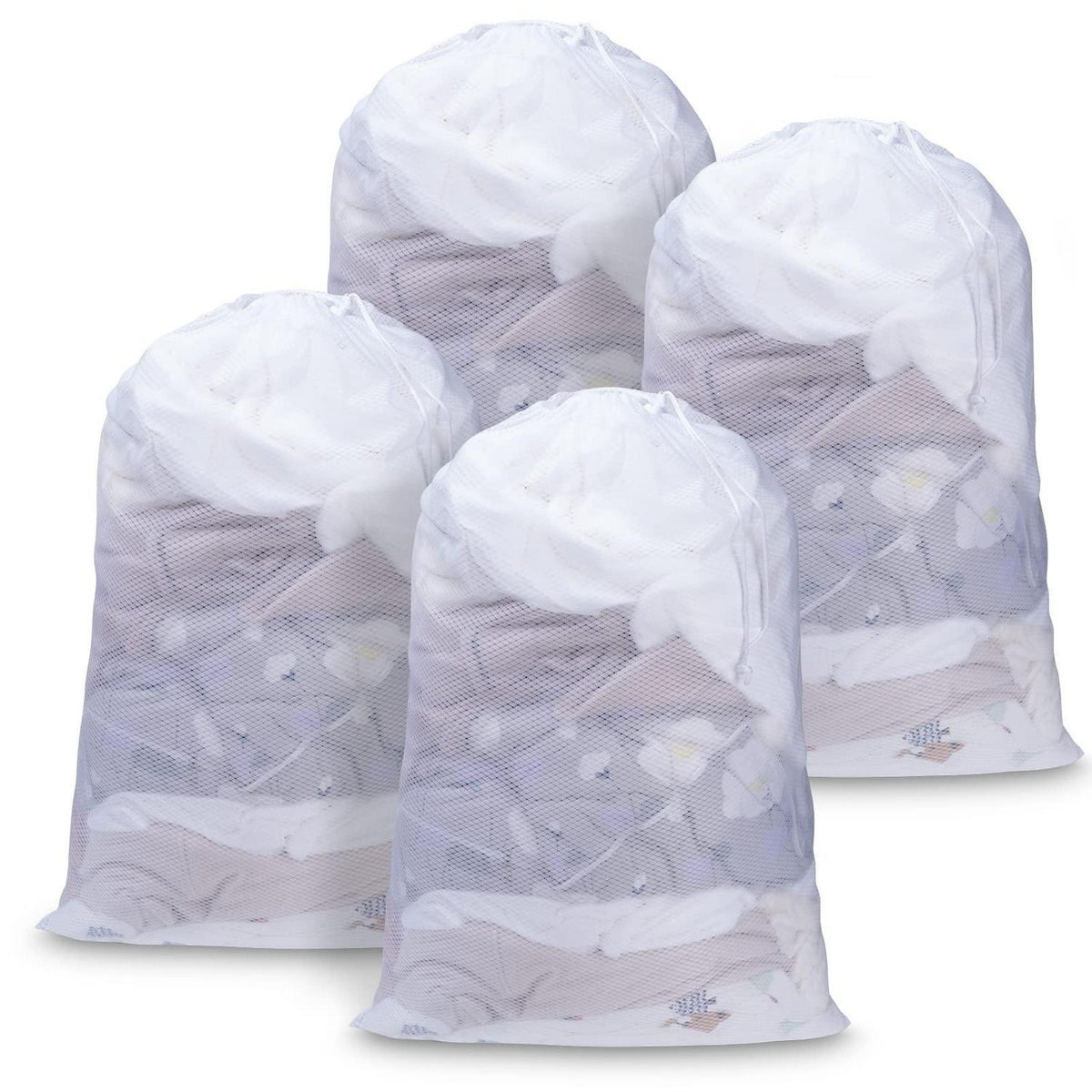 Wäschesack Groß 60x90cm - 4er Set Weiß für BHs & Co.