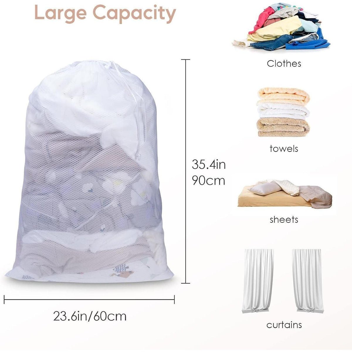 Wäschesack Groß 60x90cm - 4er Set Weiß für BHs & Co.