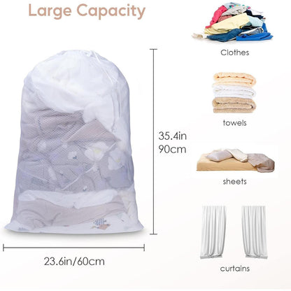 Wäschesack Groß 60x90cm - 4er Set Weiß für BHs & Co.