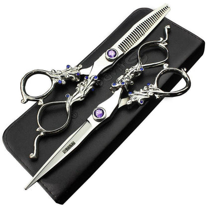 6 Zoll Friseurschere Set - Violett & Dünnschere - Japan Edelstahl