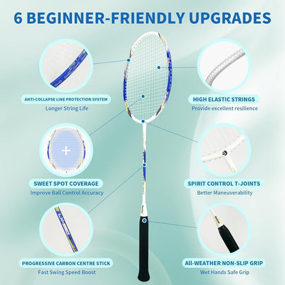 Graphit Badminton Set Profi Schläger Leichtgewicht Federball
