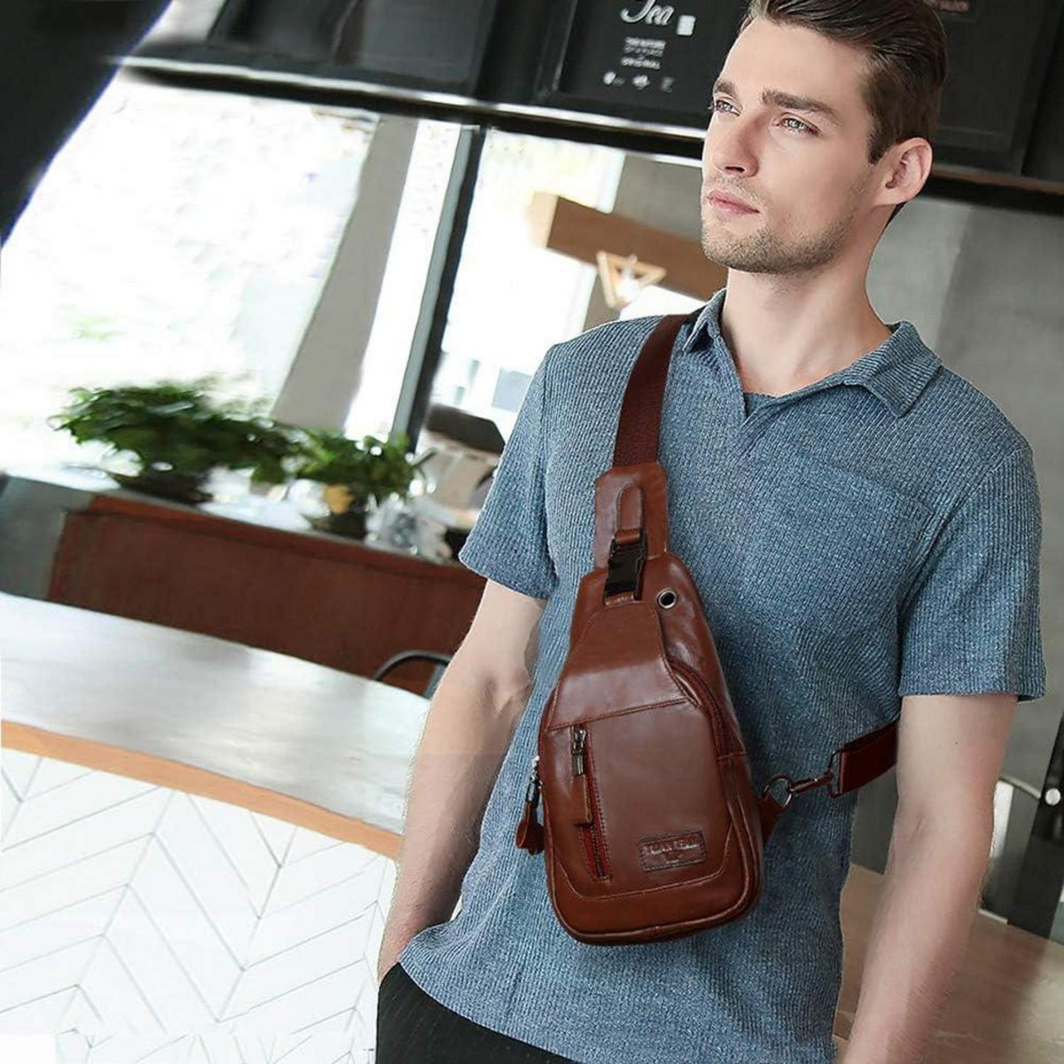 Herrentasche Echtes Leder Umhängetasche Schultertasche