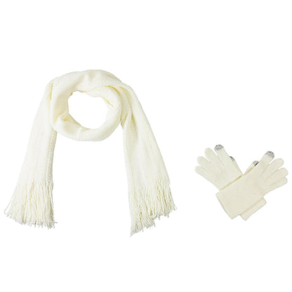 Schal und Handschuh Set Damen Zopfmuster Touchscreen Off-white