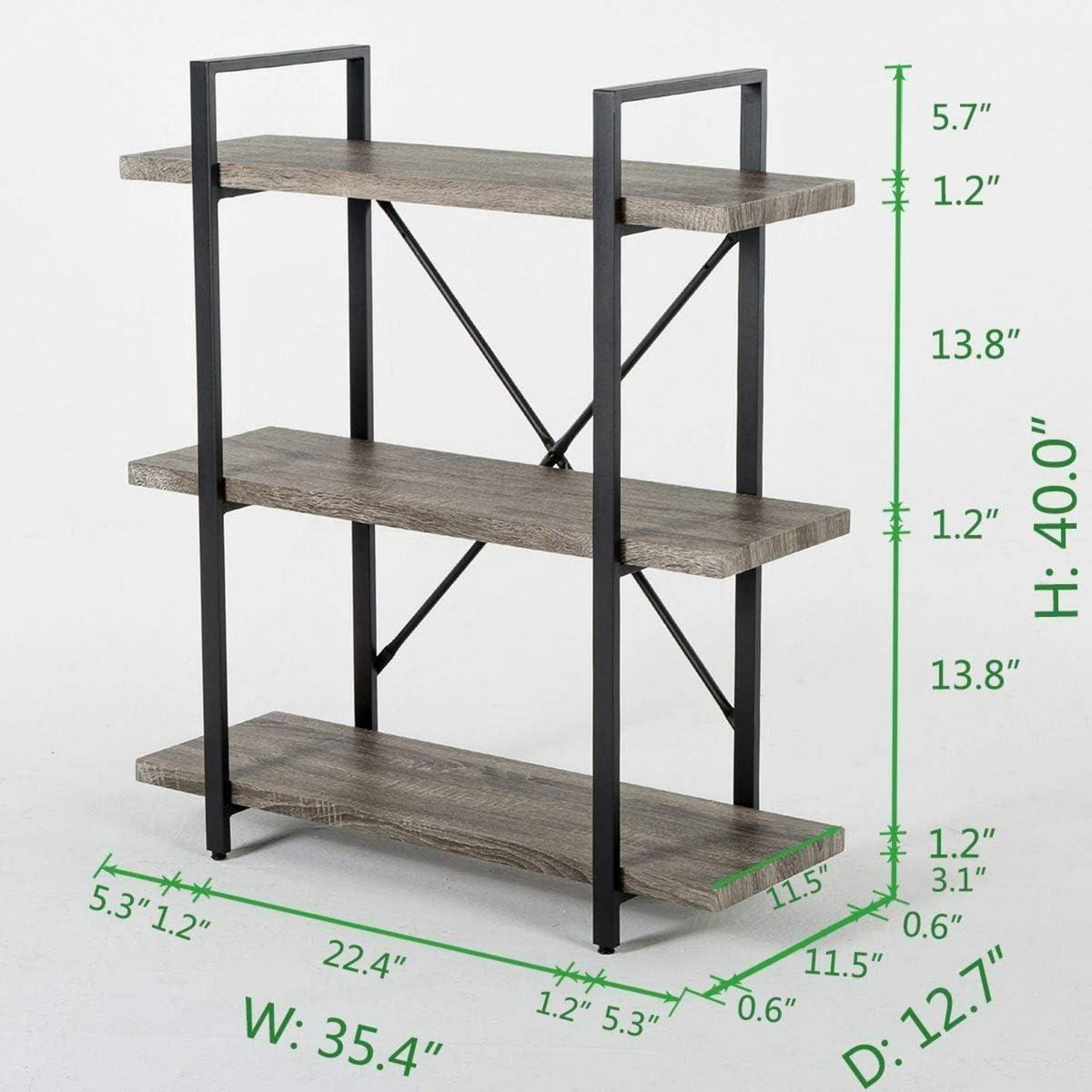 Industrielles Bücherregal Grau mit 3 Etagen – Metall & Holz