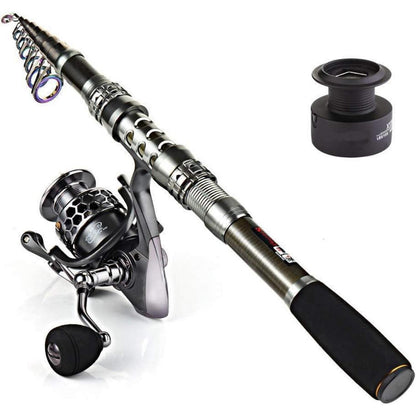 Teleskop Angelrute & Spinnrolle Combo für Reise & Salzwasser/Süßwasser