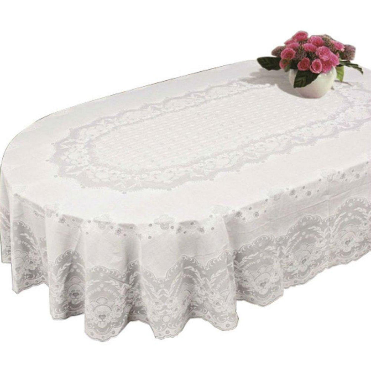 Weiße Tischdecke Spitze Muster Oval Rechteck 135x180cm