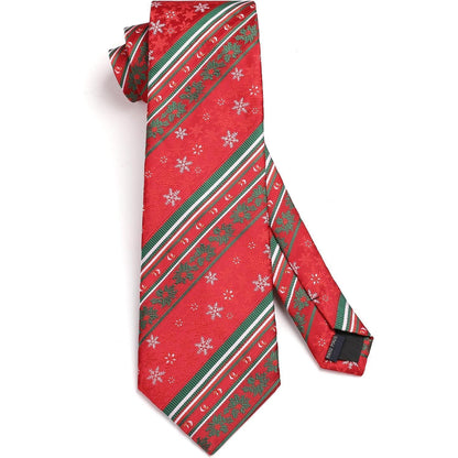 Herren Weihnachts Krawatte & Einstecktuch Set Schneeflocke Rot/Grün