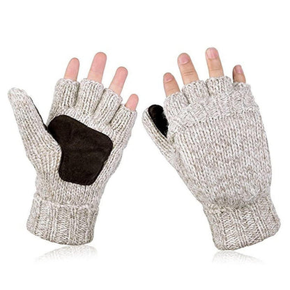 Damen Fingerlose Strickhandschuhe mit Klappfinger Vintage-Beige