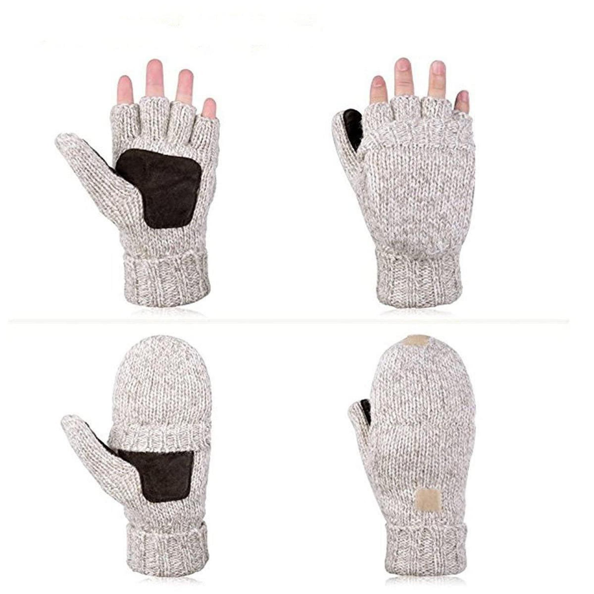 Damen Fingerlose Strickhandschuhe mit Klappfinger Vintage-Beige