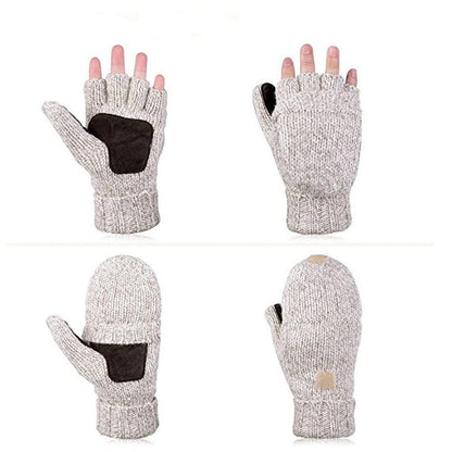 Damen Fingerlose Strickhandschuhe mit Klappfinger Vintage-Beige