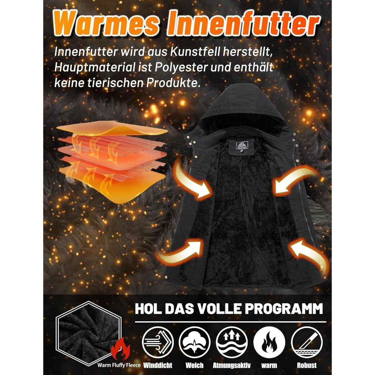 Herren Winterparka mit Kapuze – Warm gefüttert & Vieltaschen