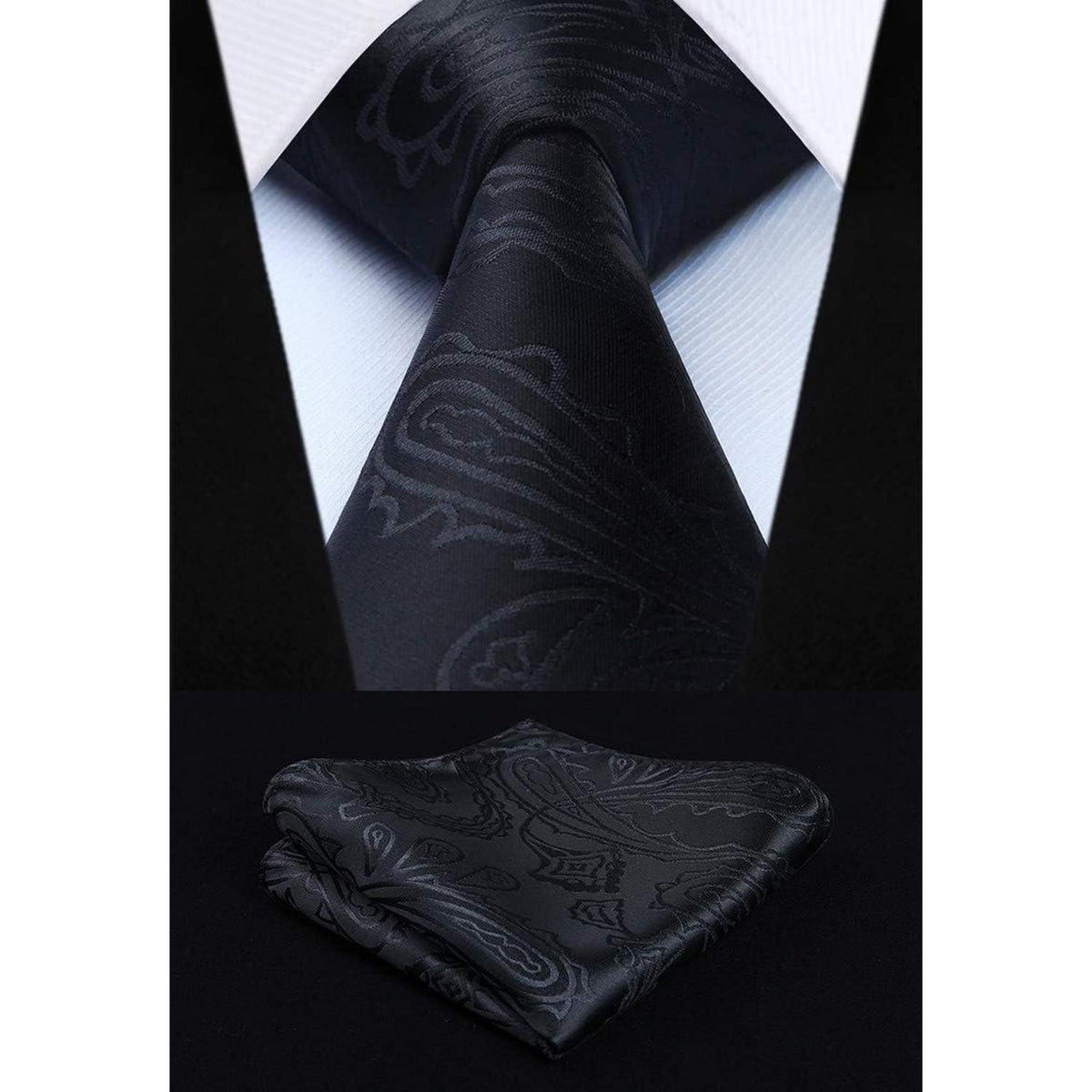 Herren Weste Krawatte Einstecktuch Set Jacquard 5XL Schwarz