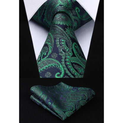 Herren Weste Krawatte Einstecktuch Set Jacquard Seide Grün