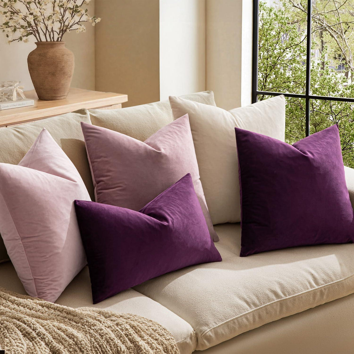 Samtkissenbezug 40x40 cm Aubergine - 2er Set