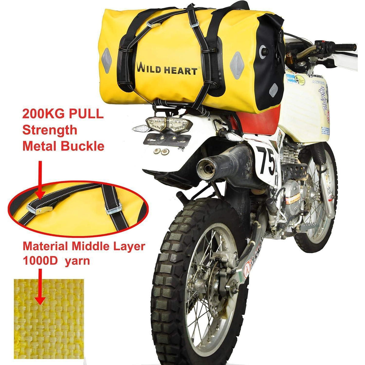 Wasserdichte Motorradtasche 55L/66L/77L Gelb mit Reflektoren