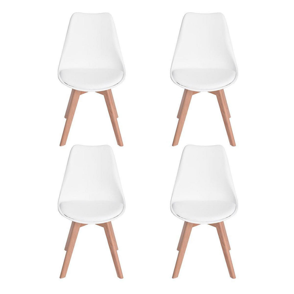 4x Esszimmerstuhl Retro Design, Buche Bein, Weiß