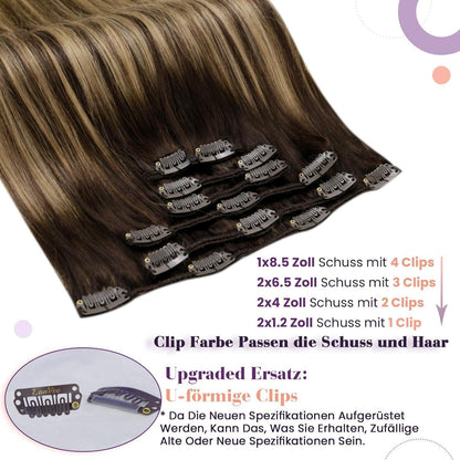 Echthaar Clip-In Braun 55cm – Haarverlängerung Balayage