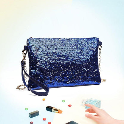 Damen Mini Pailletten Clutch Umhängetasche Schultertasche Magnetic